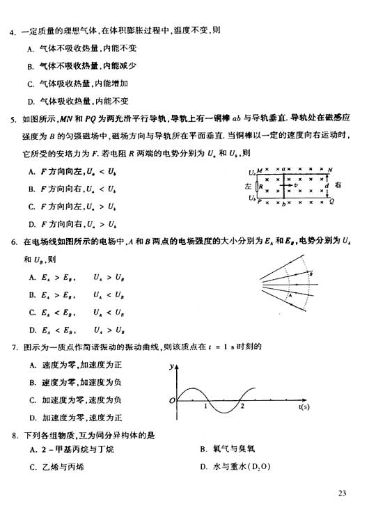 2006年成人高考高起点物理化学真题及答案(图2)