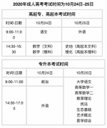 陕西成人高考2020年考试时间10月24、25日