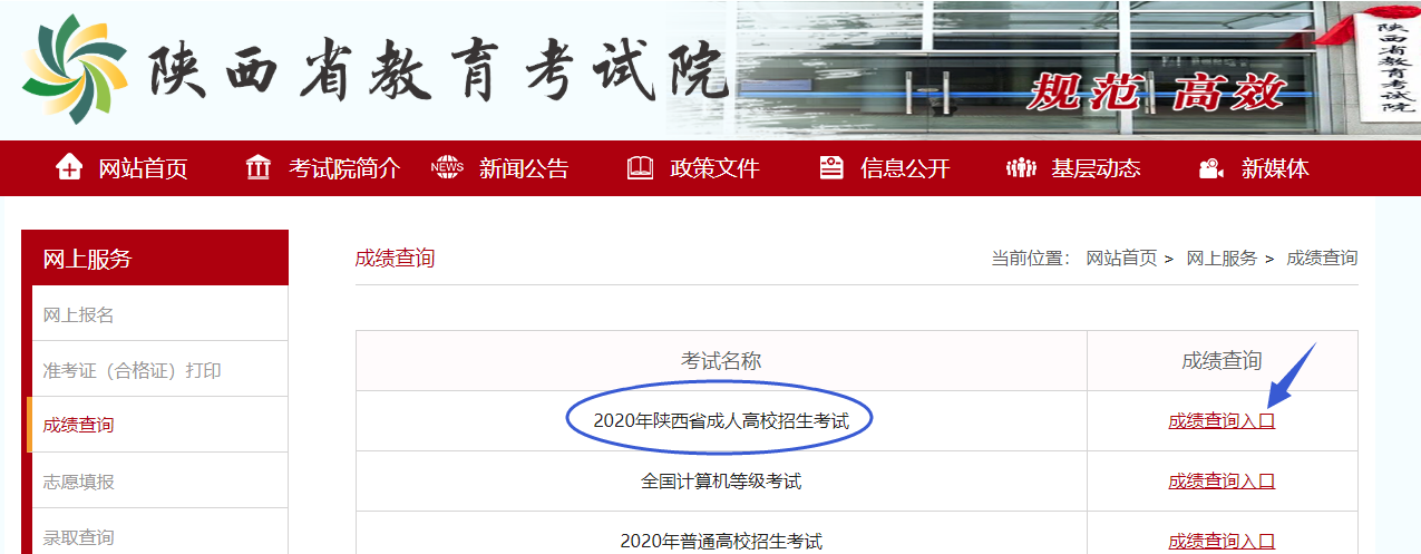 2020年陕西省成人高考成绩查询公告
