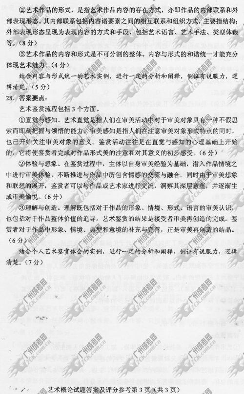 陕西省成人高考2014年统一考试专升本艺术概论真题B卷参考答案