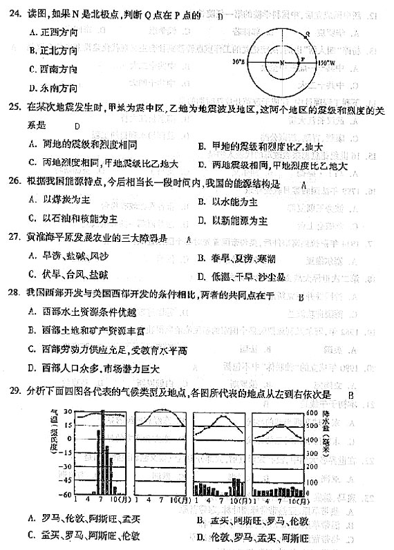 2004年成人高考高起点地理历史试题及答案(图3) 2004年成人高考高起点地理历史试题及答案(图3)