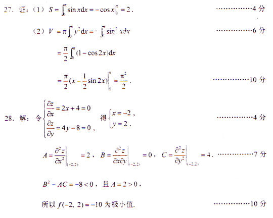 2009年成考专升本高数(二)真题及答案