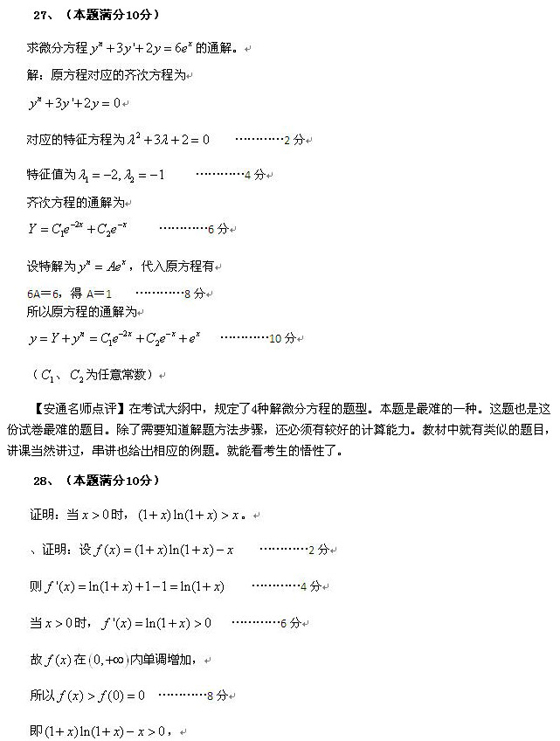 2010成人高考专升本高数一真题及答案解析(图9) 2010成人高考专升本高数一真题及答案解析(图9)